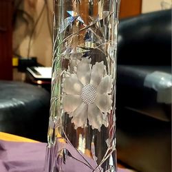 Corset Vase Wheel Cut Intaglio Heavy Crystal Glass 12 inch

