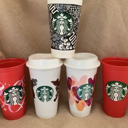 Starbucks Reusable Hot Cup Lot 16oz Grande Plastic With Lid