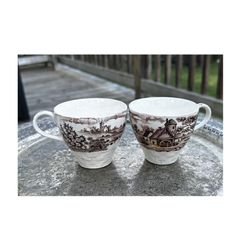 Vintage Old Mill Proof Teacups Coffee Cups  by Wales Japan 1950’s Set of 2