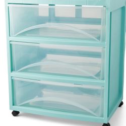 (2) 3 Drawer Plastic Storage Cart - Mint Color