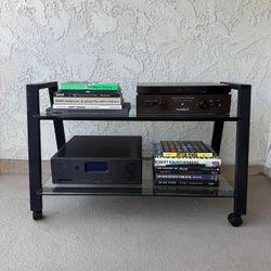 audio rack hi fi shelving cart tempered glass audio video avr