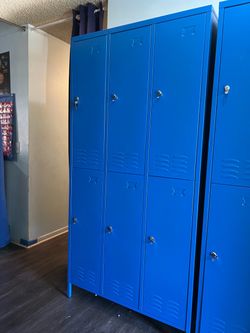 Blue Metal Double-Tier Storage Lockers