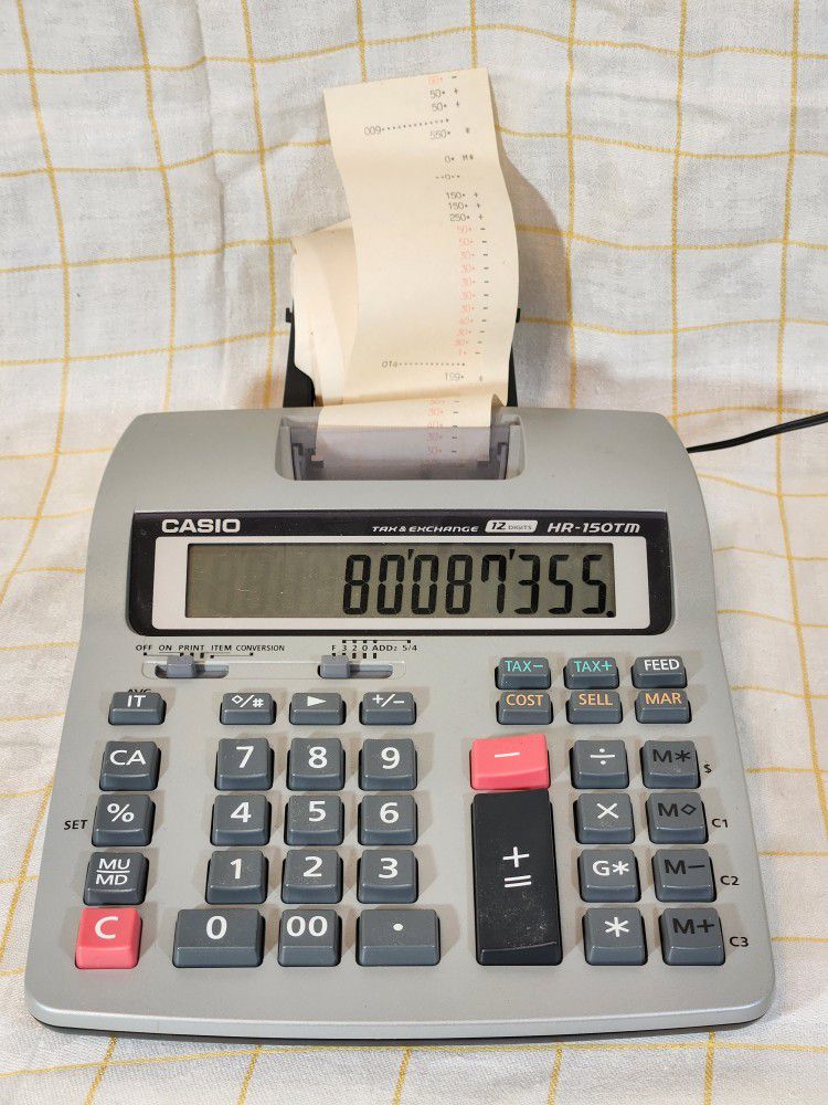 CASIO HR-150TM Tax & Exchange 12 Digits Printing Desktop Calculator TESTED