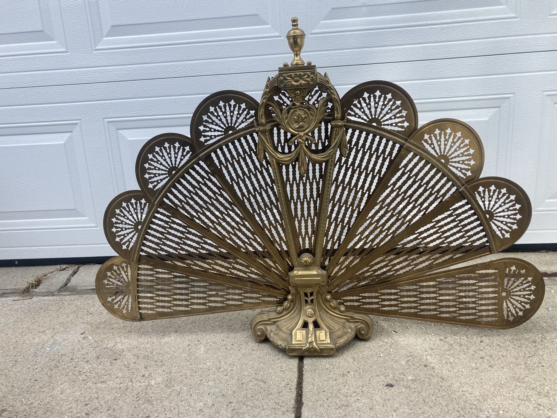 Vintage Brass Fan Fireplace Screen