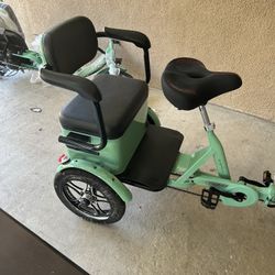 400W 48V 12A Elder Electric folding tricycle 3 wheel e-trike with Rear Seat Cyan