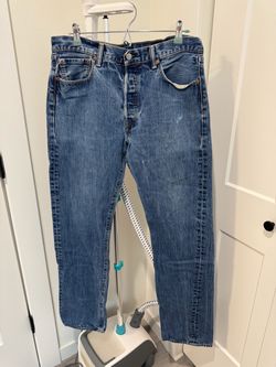 Levi’s Men’s Jeans W34 L34 Blue Denim Button Fly Distressed Made in Mexico
