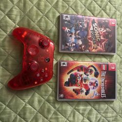 Red Nintendo Switch Wireless Controller With Two Games 
