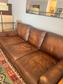 Pottery Barn Turner Leather Sofa & Grand Chair Set - Rich Brown