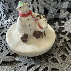 Hallmark Snowman With Dog Candle Jar Topper  2.75h X 2.9w