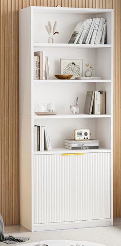 White Bookcase with Cabinet Doors, Shelf, Book Shelf