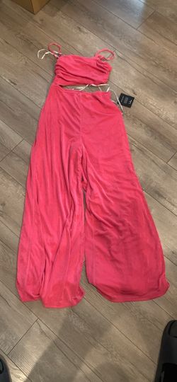 Pink Two-Piece Crop Top and Wide-Leg Pants Set