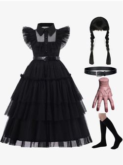 Black Costume Dress, 7-8 Years Girls Outfits with Accessories Dress Up Set, Family Halloween Cosplay Party