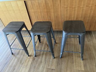 Backless Metal Counter Height Stool With Wood Seat