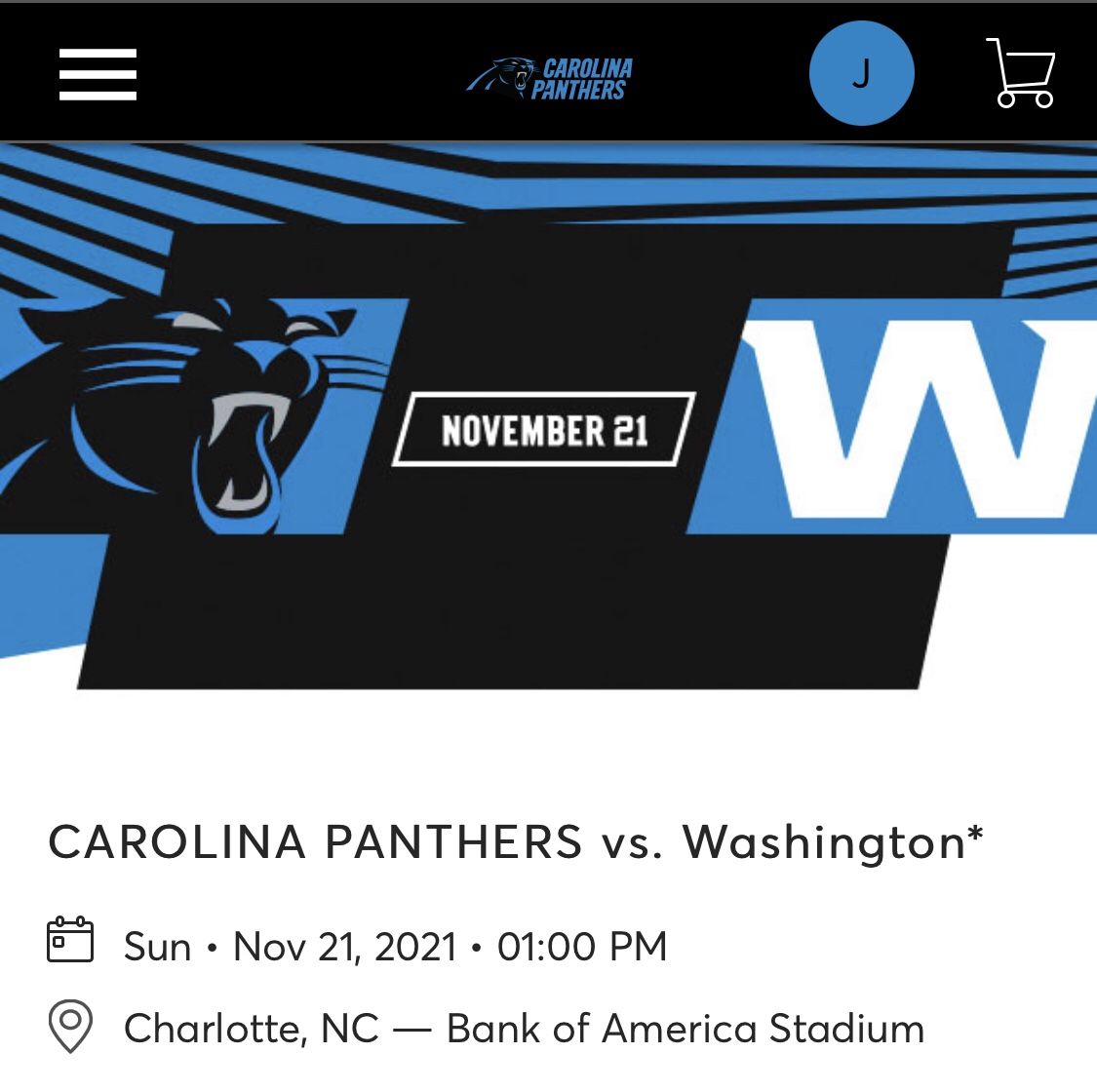 1 Carolina Panthers Game Ticket 