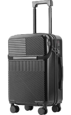Black Carry on Luggage with cup holder, USB Port and Laptop Compartment