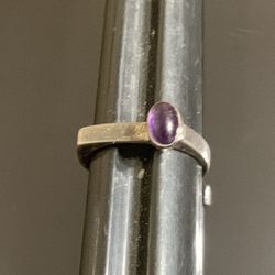 Vintage Sterling Silver Flat Top Amethyst Cabochon Ring Size 5.75