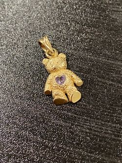 Solid 14K Gold Bear Pendant June Birthstone