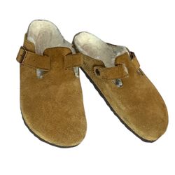 Birkenstock Boston Shearling Suede Clogs Mink Taupe Brown EU38 US 7.5