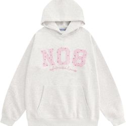 Aelfric Eden Womens Oversized Graphic Hoodies Y2k Flower Embroidery Number Print Pullover Hooded Sweatshirt Unisex Small Size 