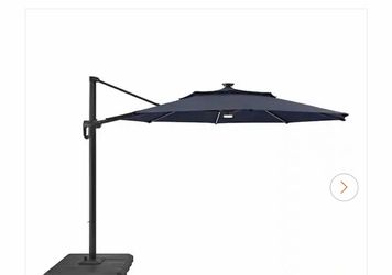 11 ft. Aluminum Cantilever Solar LED Offset Patio Umbrella in Midnight Blue