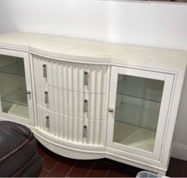White Sideboard Buffet with Glass Cabinet Doors