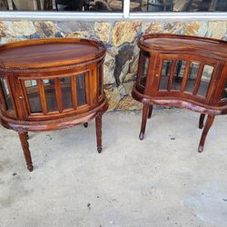 2 Mid-Century Queen Anne Style Mahogany Double Door Oval Vitrine Table, exhibitor, with serving top