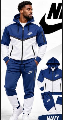 Nike Men's Navy Blue and White Tracksuit Set