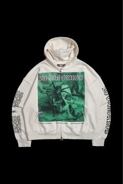Size S - Civil Regime Crawling Out Civil Zip Up Hoodie In Bleached Ivory