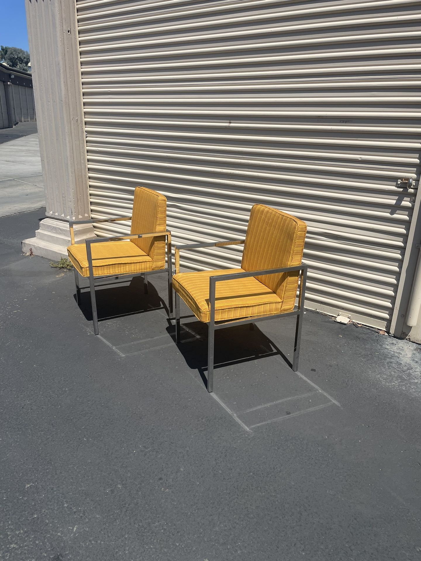 Pair Mid Century Modern Chrome Arm Chairs 