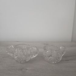 Vintage Heavy Cut Crystal Etched Creamer and Sugar Bowl Floral Pattern Clear Glass