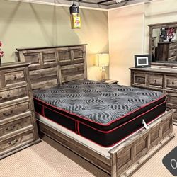 $49 Down Rustic Bedroom Set Queen/King Bed Dresser Nightstand Mirror Avenue 