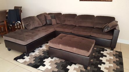 New brown plush microfiber sofa sectional