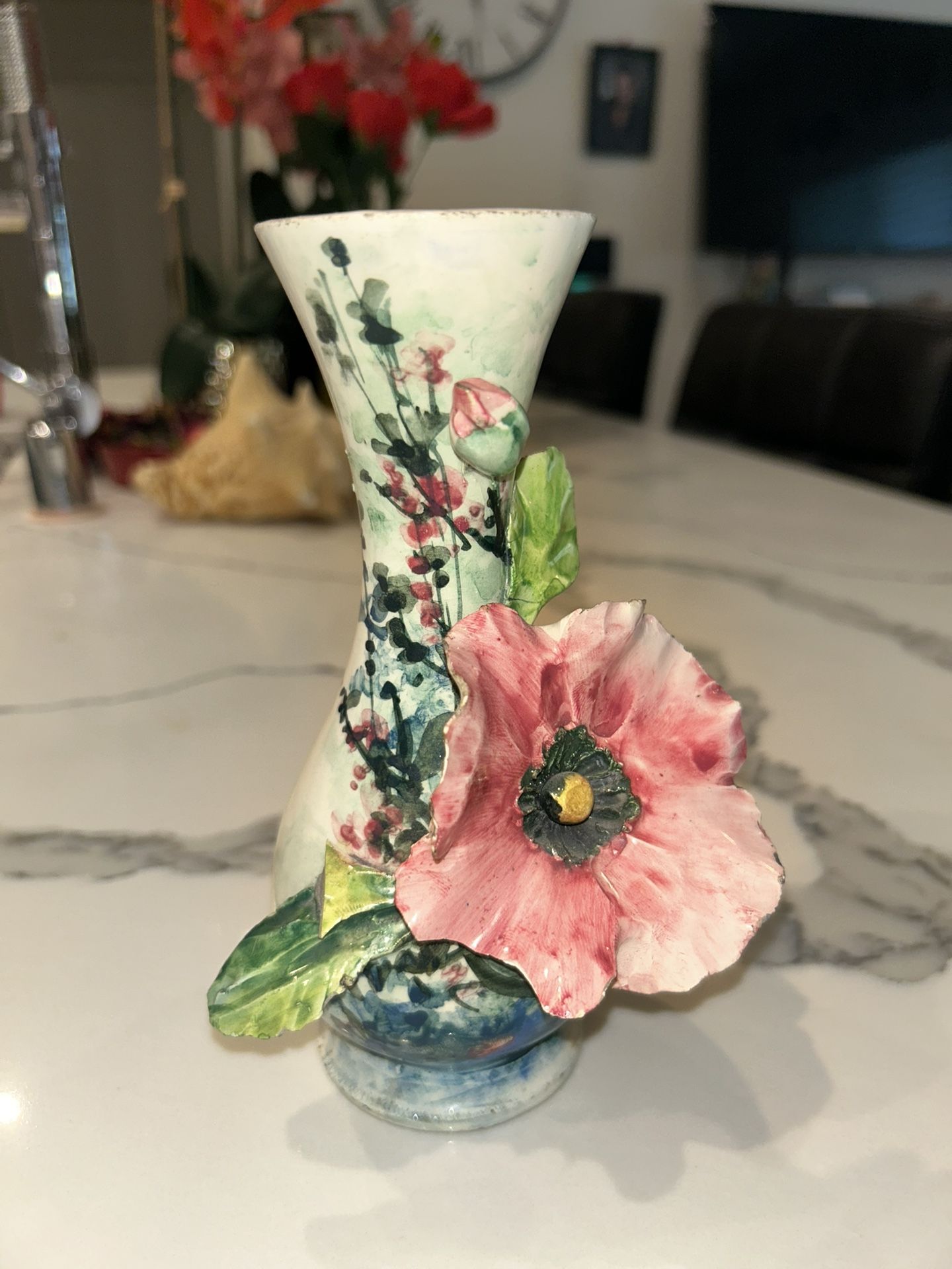 Vintage Porcelain Capodimonte Barbotine Italian Vase