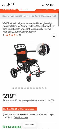 VEVOR Wheelchair, Aluminum Alloy Ultra-Lightweight Transport Chair for Adults, Foldable Wheelchair with Flip-Back Desk-Length Arms, Self-locking Brake