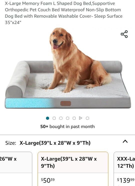 X-Large Memory Foam L Shaped Dog Bed,Supportive Orthopedic Pet Couch Bed Waterproof Non-Slip Bottom Dog Bed with Removable Washable Cover- Sleep Surfa