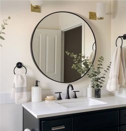24 inch Black Circle Wall Mirror Metal Frame Wall Mounted Mirrors for Living Room or Bathroom