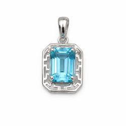 14K White Gold Blue Topaz Pendant 14x10mm Emerald Cut 1.1g
