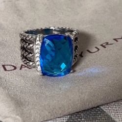 David Yurman Blue Topaz 16×12mm Wheaton Ring size 7