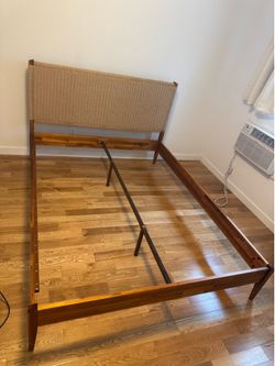 Queen Selina Solid Wood Platform Bed with Headboard, Bohemian Bed Frame by George Oliver - Caramel