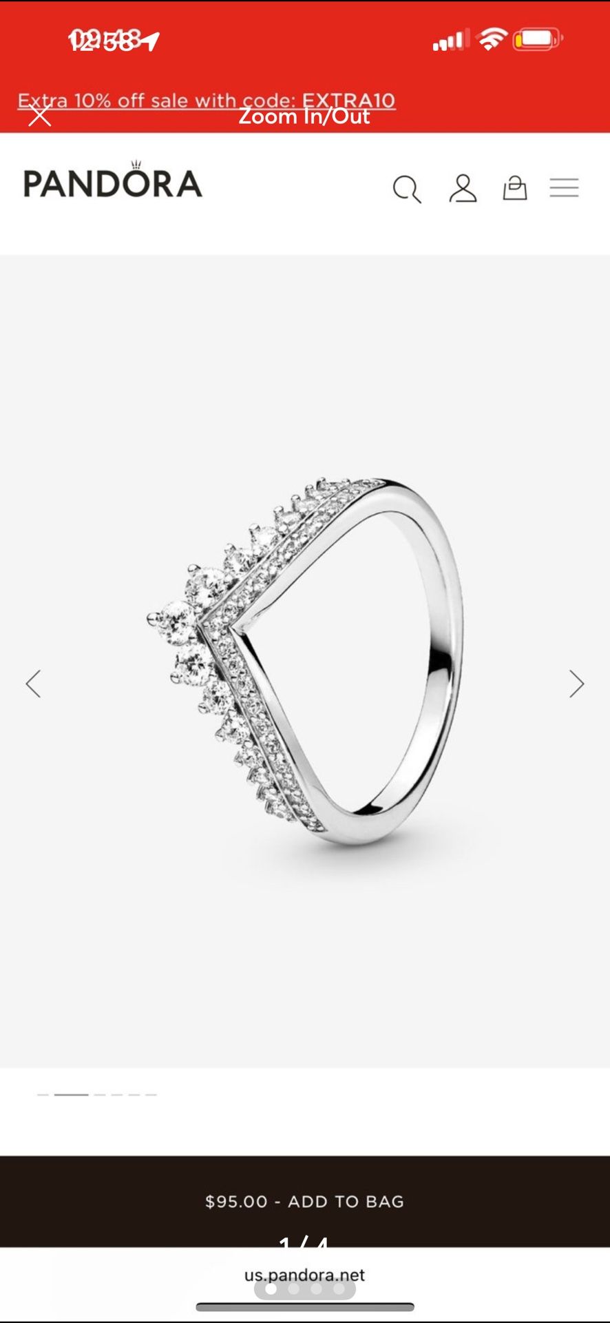 Pandora Princess Wishbone Ring (size 6)