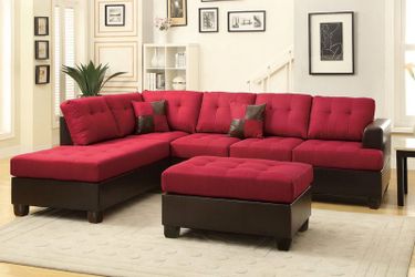 New red linen sofa sectional with ottoman