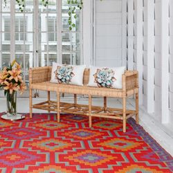 Red Boho Outdoor Patio Area Rug