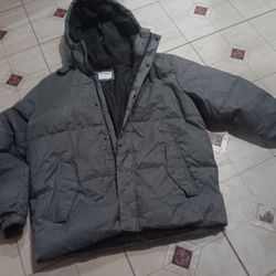 Frost free herringbone mens water resistant puffer gray coat size large 