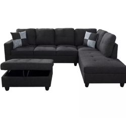 Dark Gray Sectional Couch Ottoman Fabric 