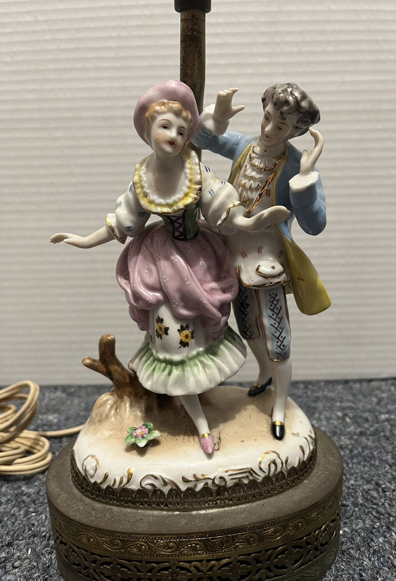 Antique Porcelain Figure Courting Couple Boudoir Lamp