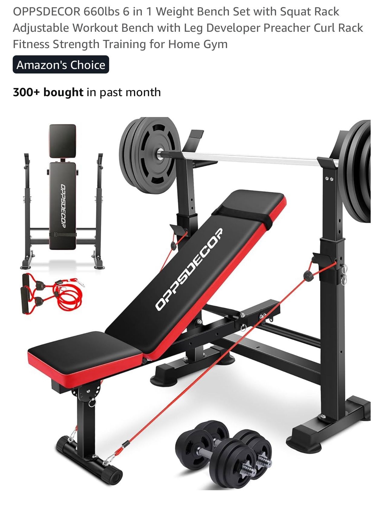 OPPSDECOR 660lbs 6 in 1 Weight Bench