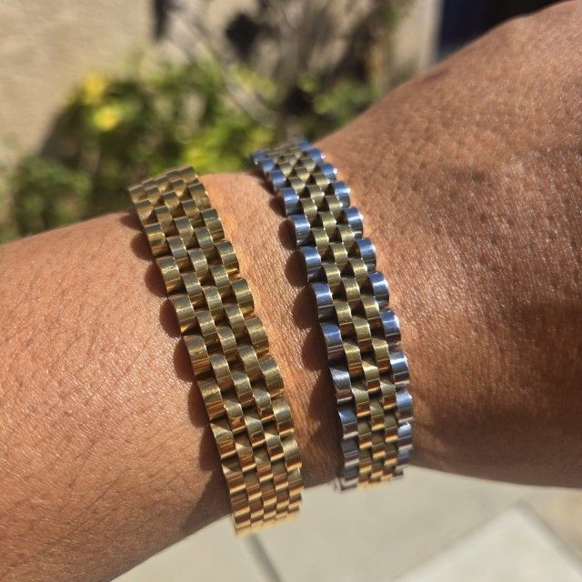 18k Gold Rolly Two Toned Stainless Steel Bracelet 