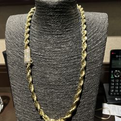 Solid 10k Rope Chain With Diamond Clasp