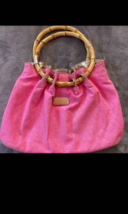 Pink Lilly Pulitzer Bag with Bamboo Handles
