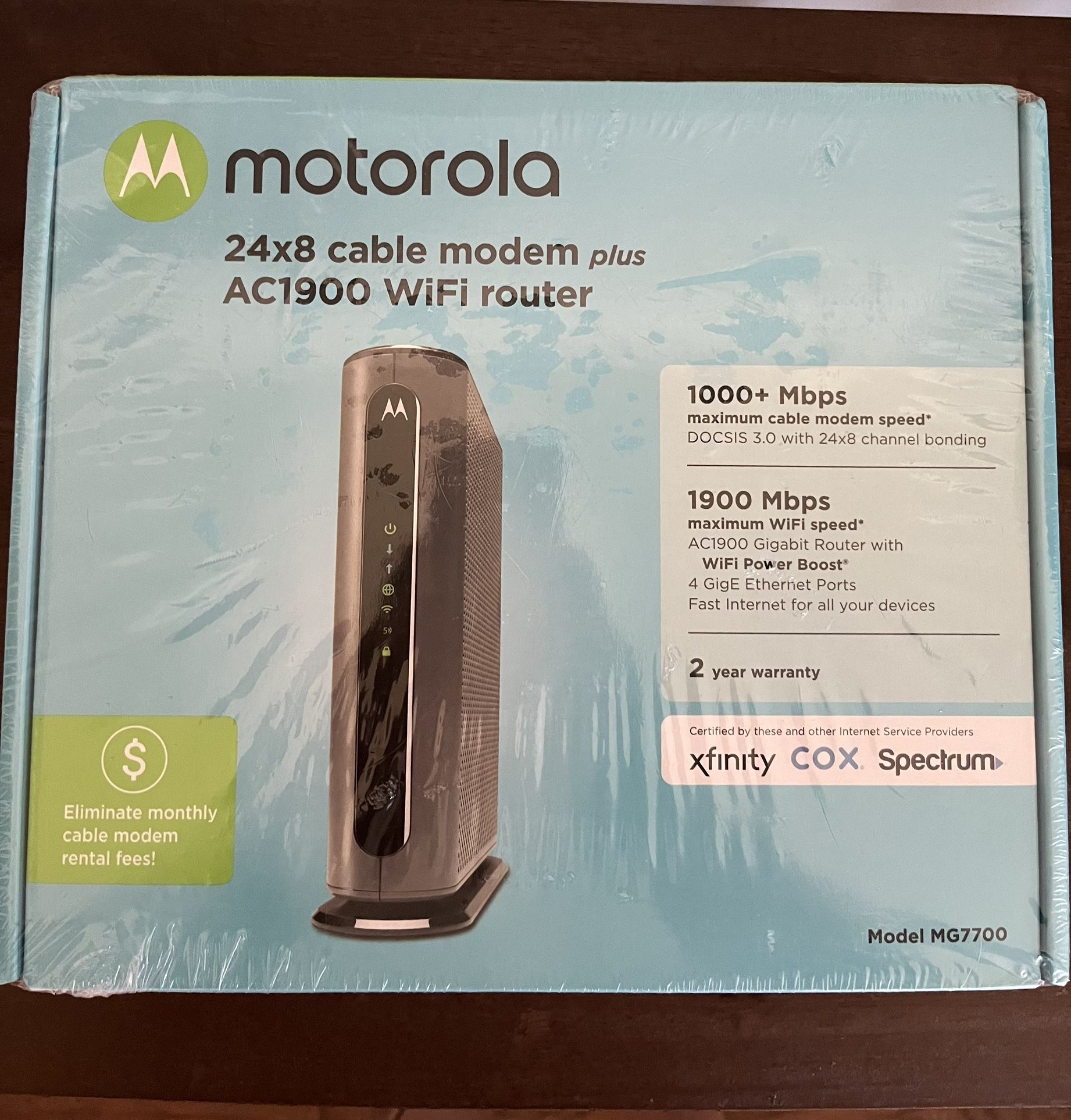 Motorola 24x8 cable modem plus AC1900 WiFi router